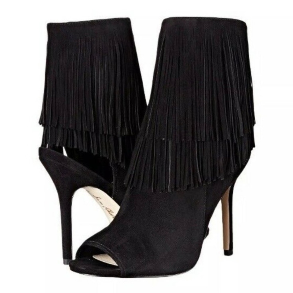 Sam Edelman Arizona fringe Booties peep toe black womens size 8
